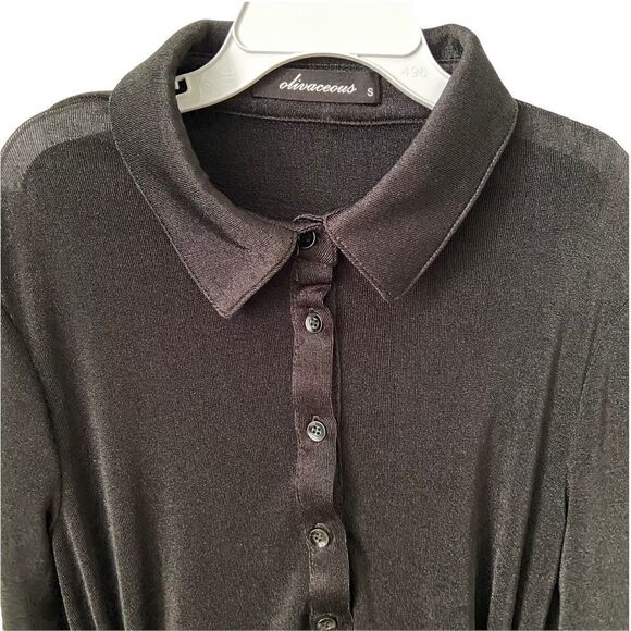 NWT Olivaceous Basic Black Long Sleeve Bodysuit Front Button with Collar Size S - Picture 3 of 8